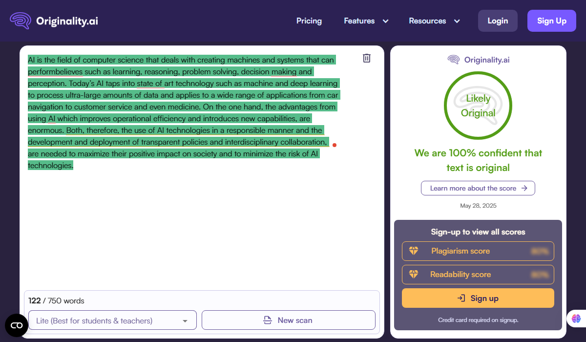StealthWriter’s Humanized-text can bypass Originality.ai