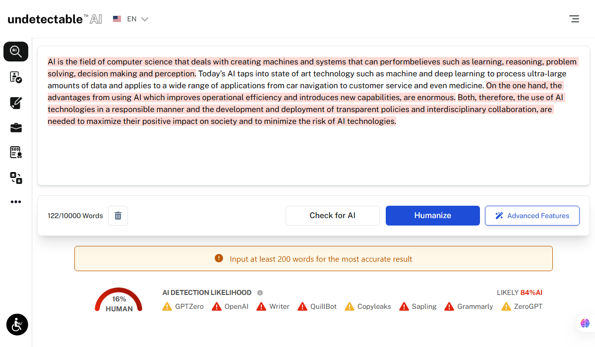 StealthWriter’s Humanized-text cannot bypass Undetectable AI