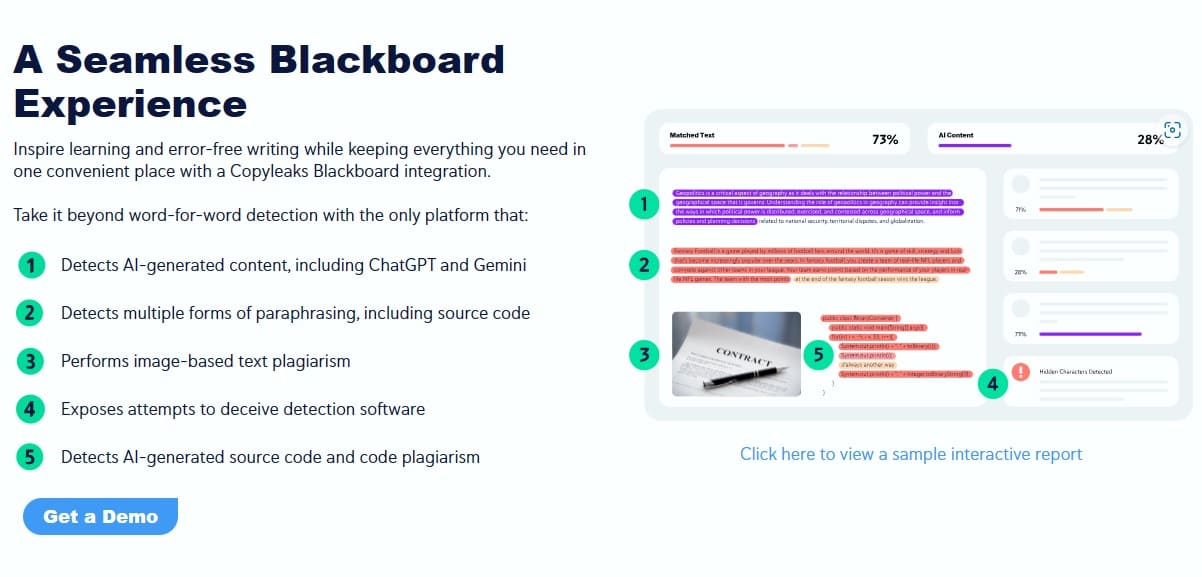 Blackboard integrated with CopyLeaks To Detect AI writing