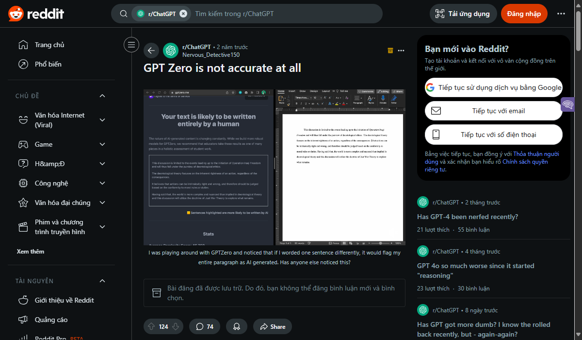 Reddit Discussion GPTZero Inaccuracy