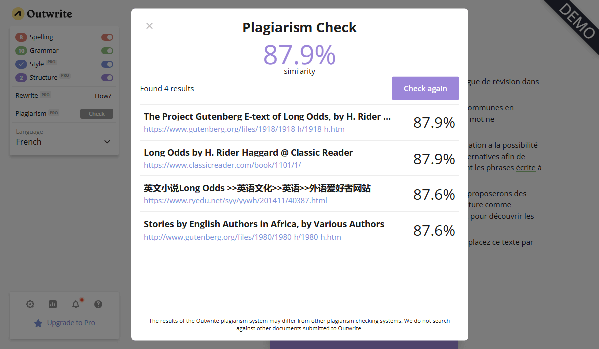 Outwrite's Plagiarism Checker Demo