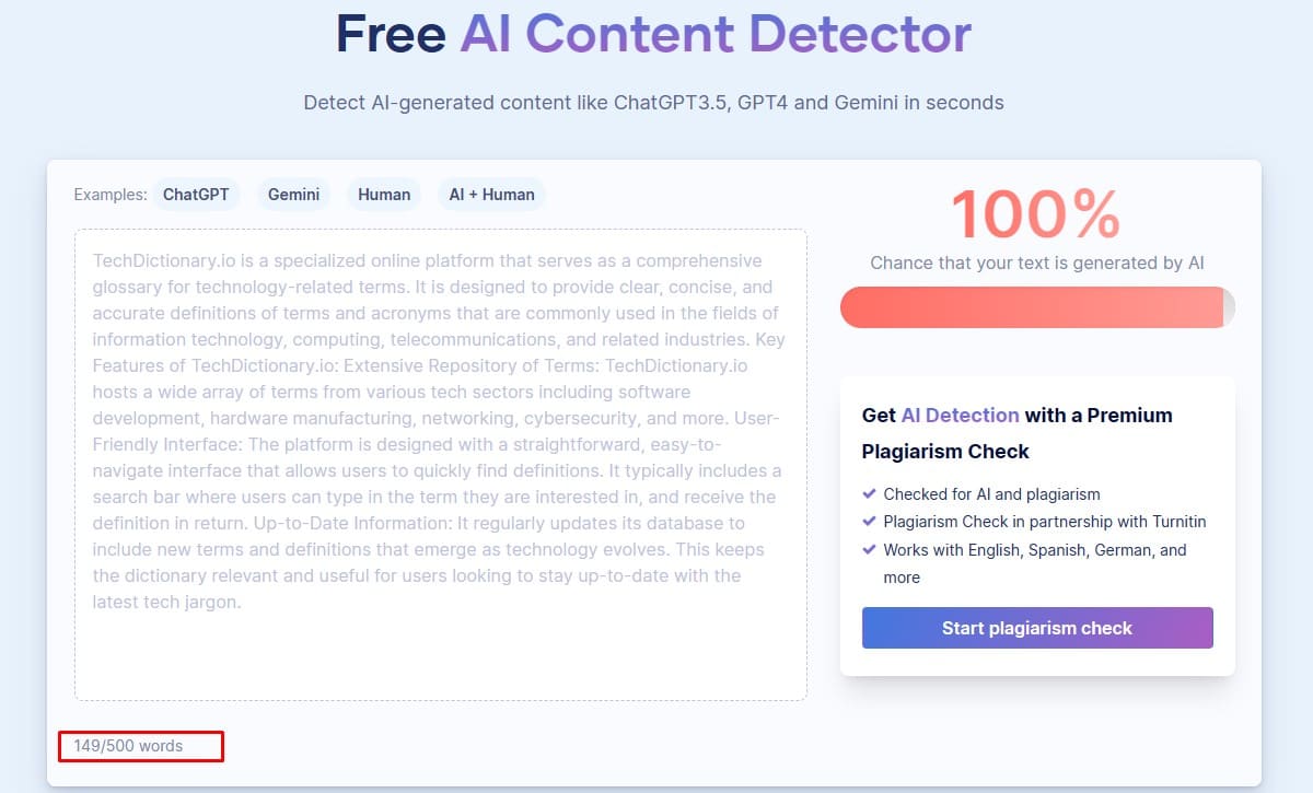 Our Scribbr AI Content Detector Result