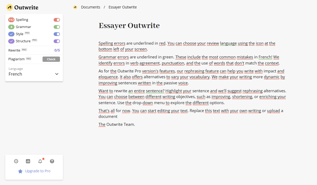 Outwrite's dashboard