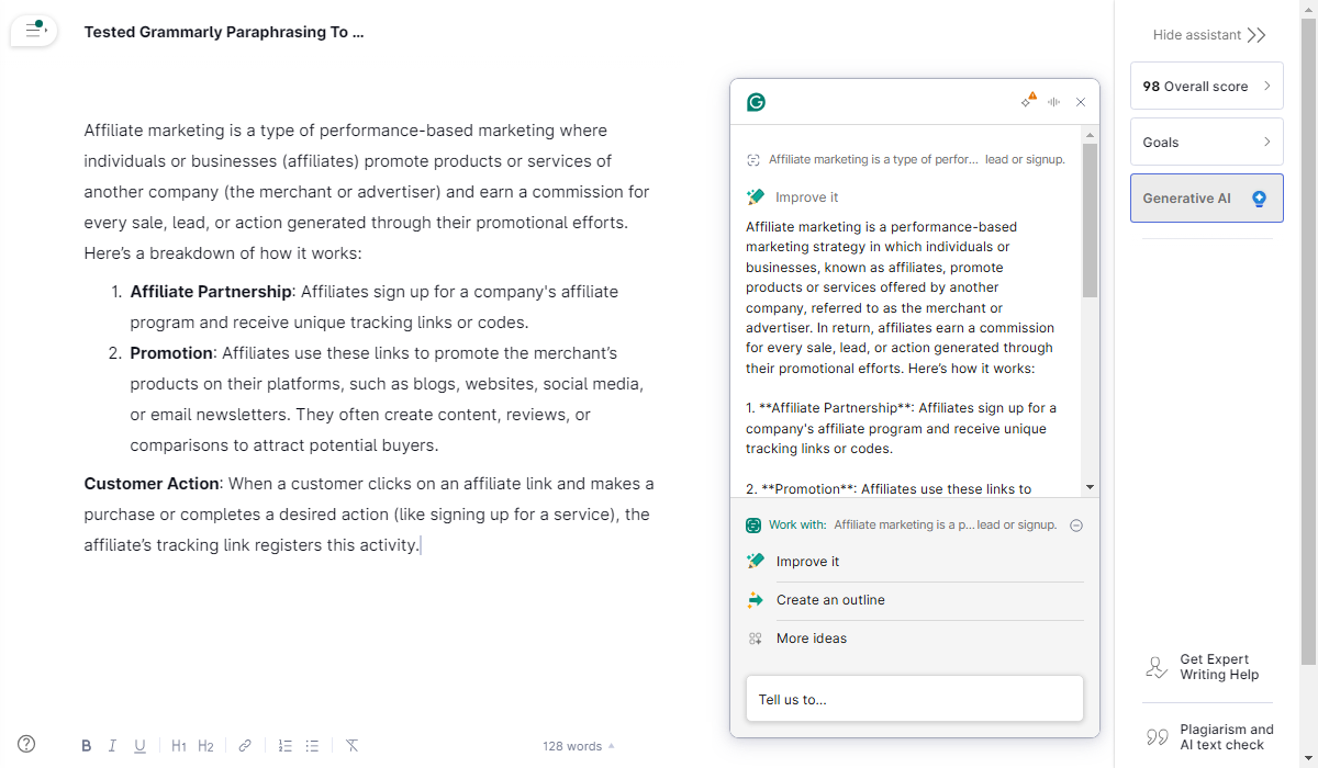 Grammarly Paraphrasing Tool To Avoid AI Detection