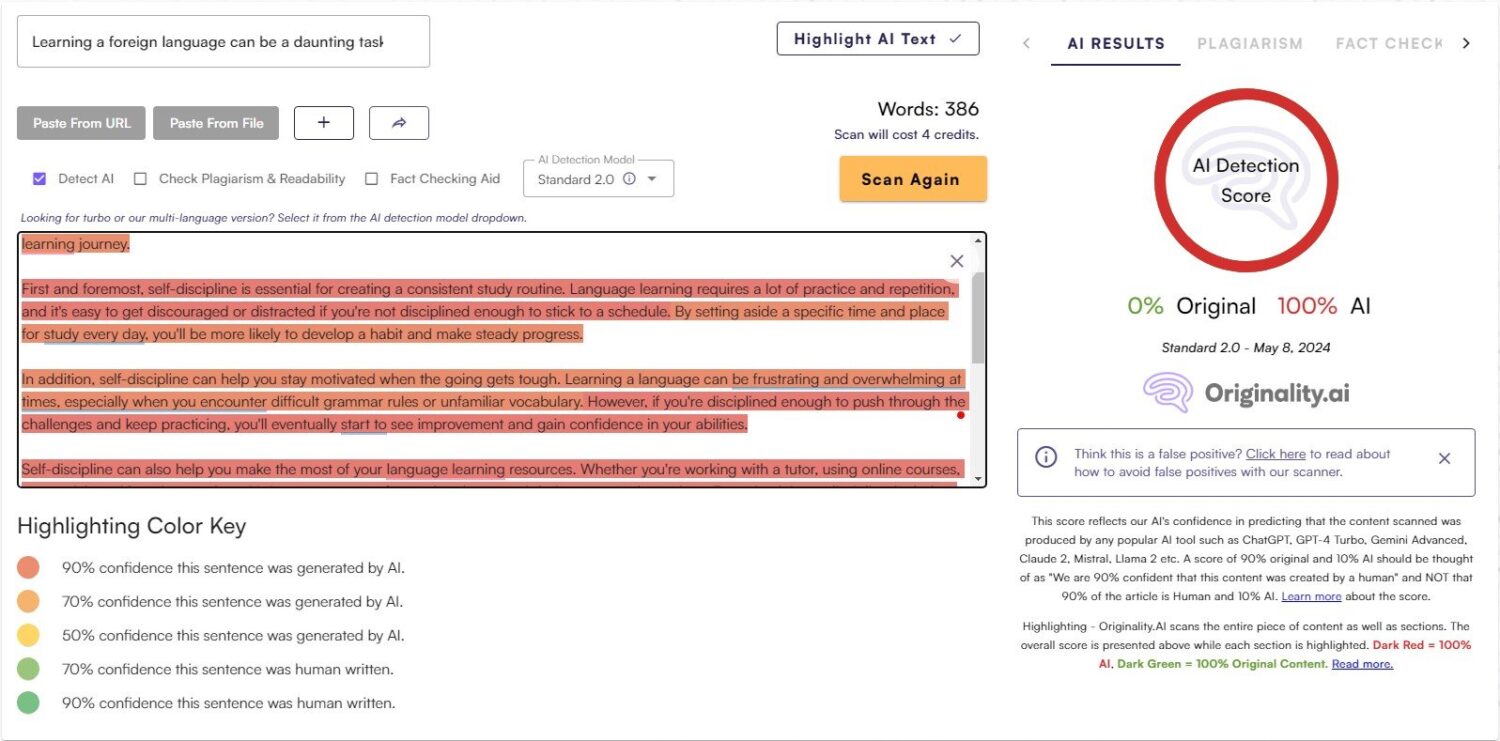 Grammarly AI get flagged as AI writing on Originality AI