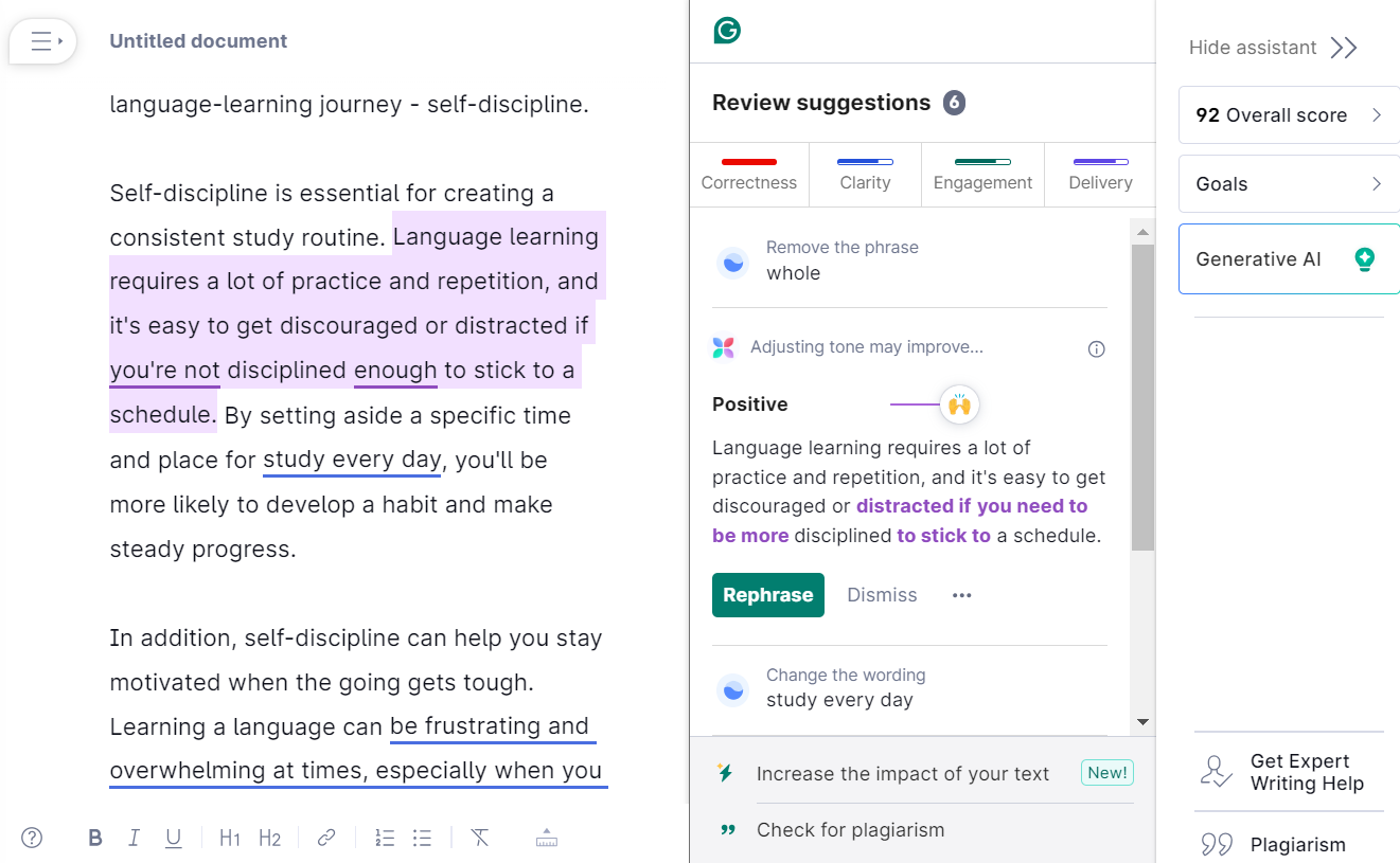 Grammarly Content Editing Suggestions