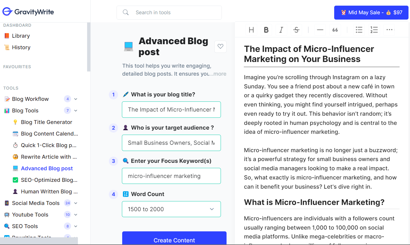 GravityWrite’s Advanced Blog Post Output