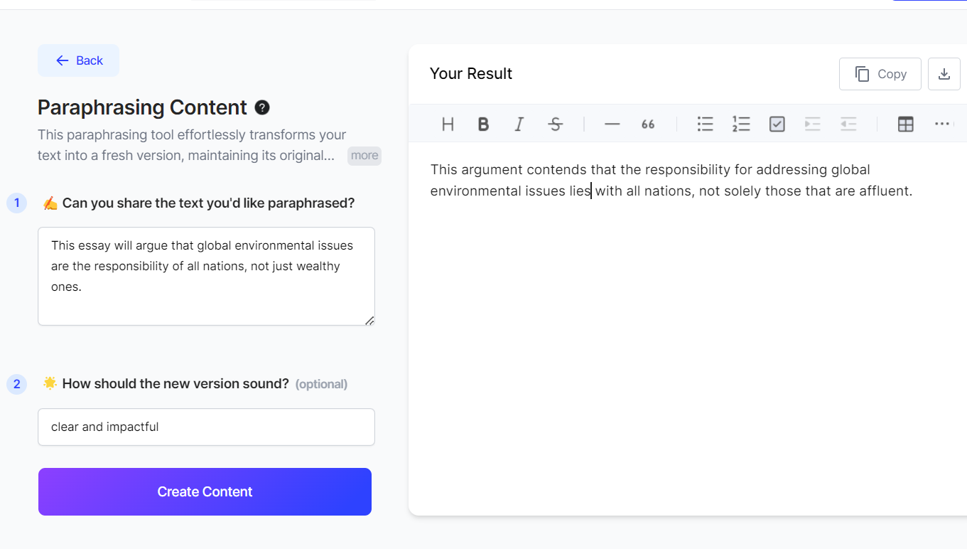 GravityWrite Paraphrasing Feature