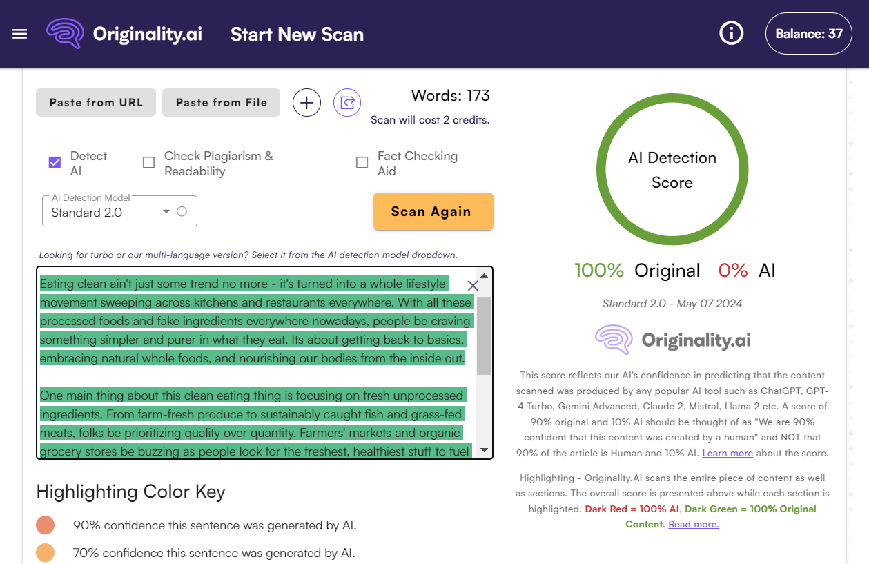 HideMyAI’s Rewritten Text ByPasses Originality AI