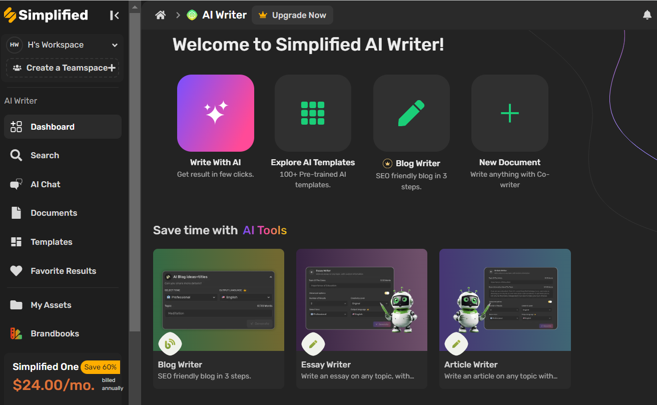 Simplified AI Writer Workspace