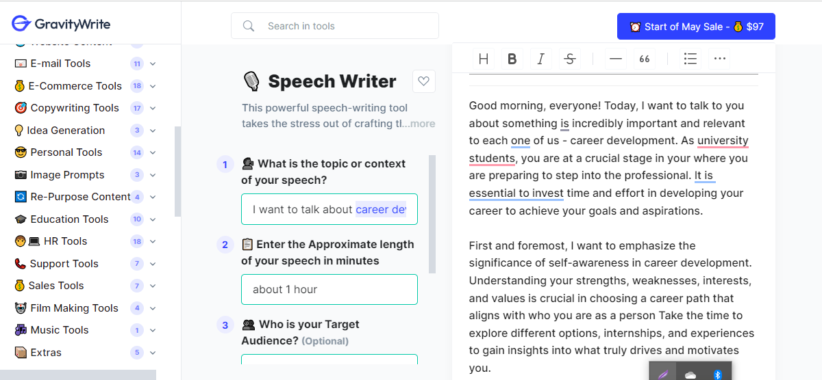 Speech Writer Generated By Gravity Write