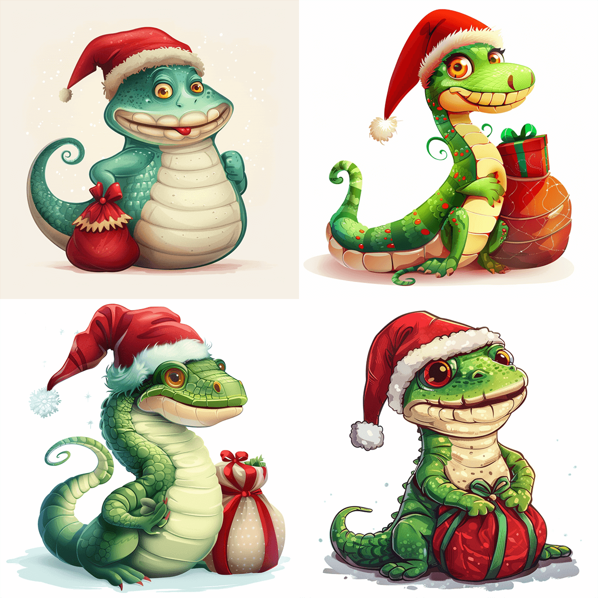 Illustrations of Serpent Gorynych In Christmas Style