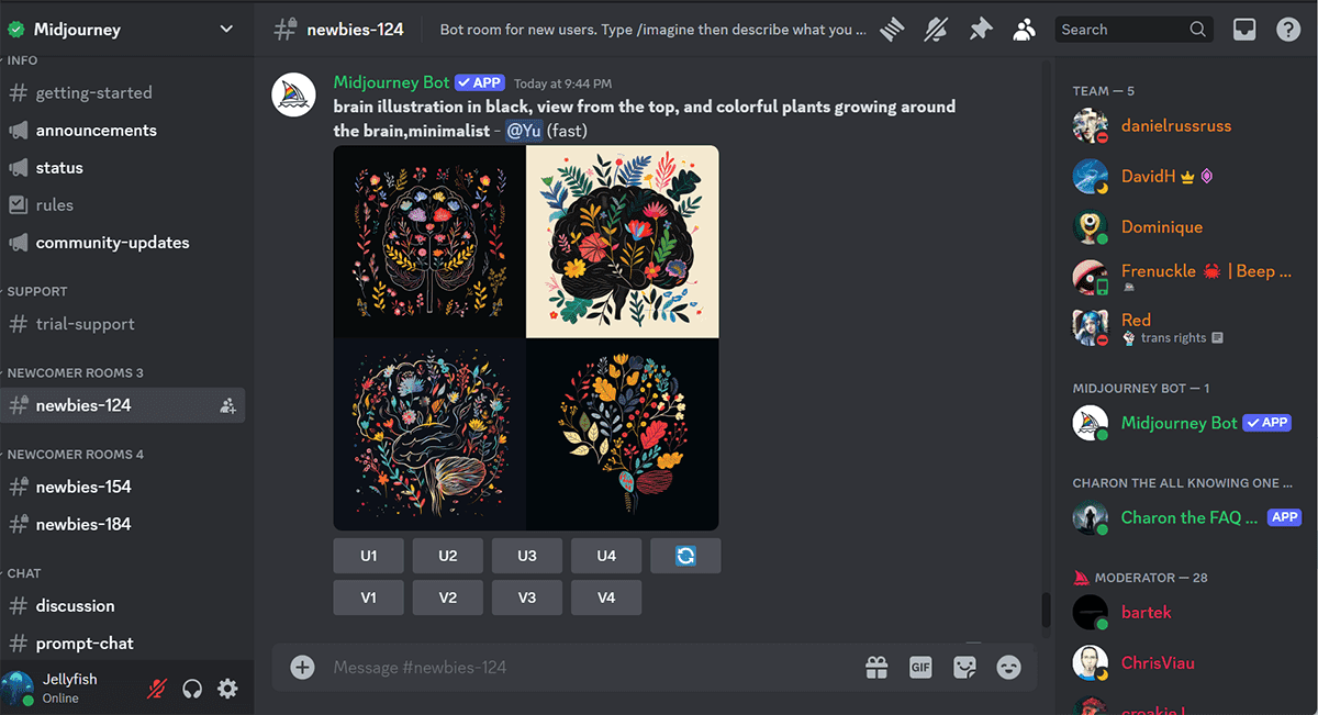 The Interface Of Midjourney On Discord