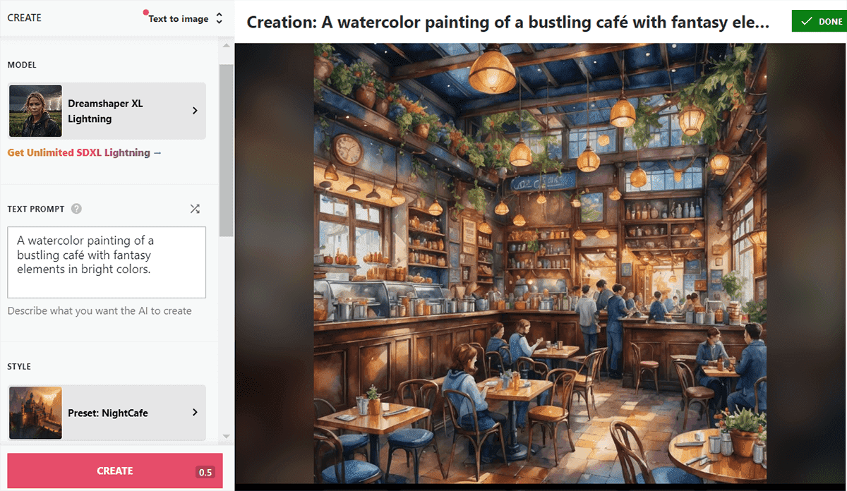 Using NightCafe To Generate A Watercolor Painting Of A Bustling Cafe