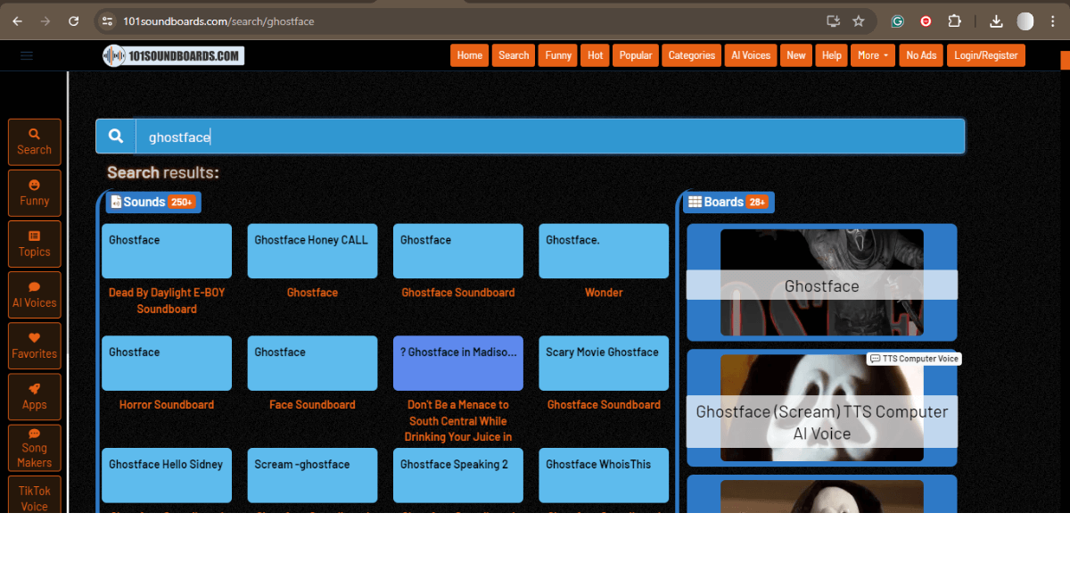 101soundboards also has many options for Ghostface’s voice