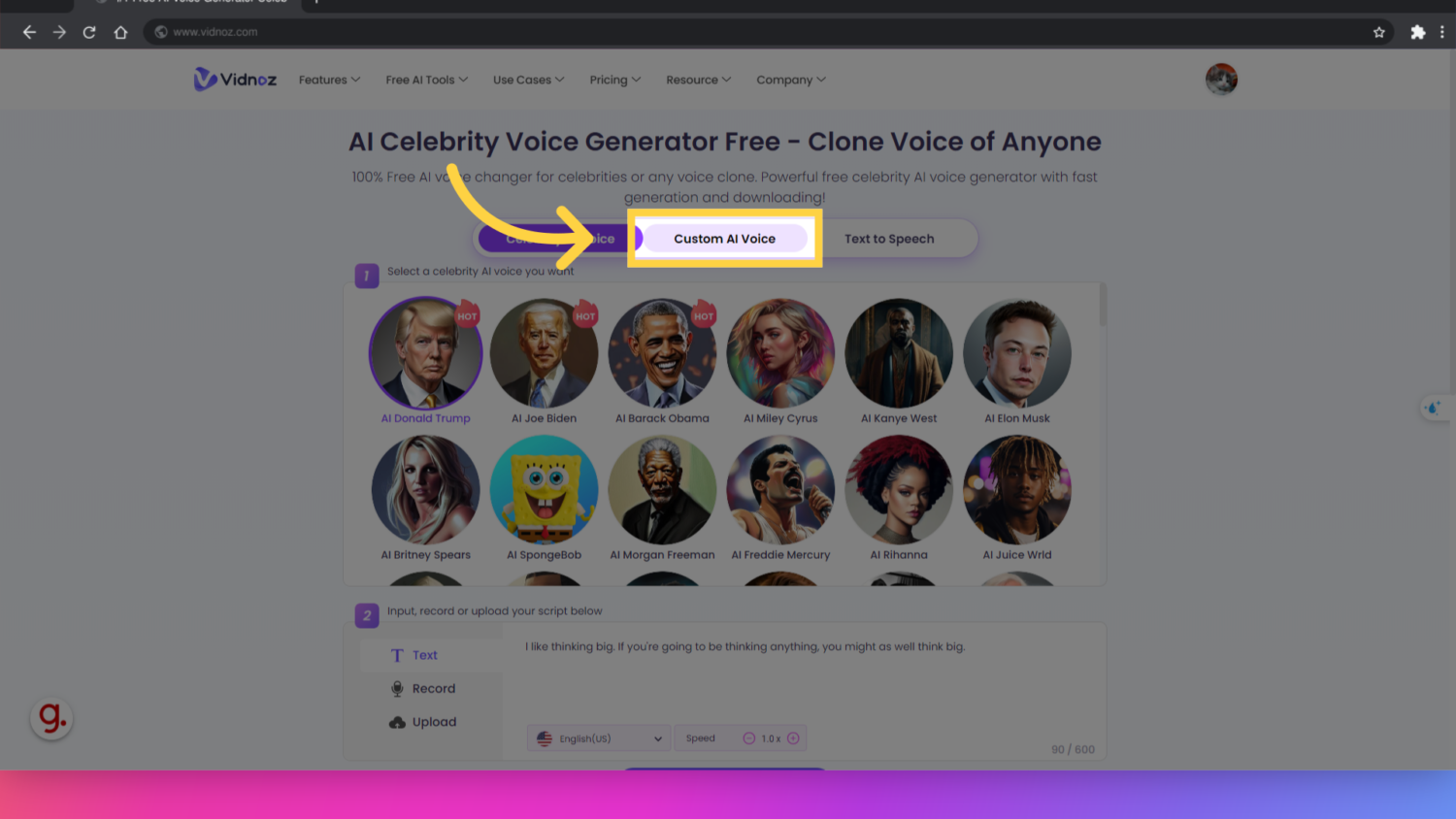 Vidnoz Customize AI Voice