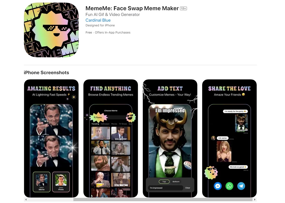 memeMe Face Swap Maker App on iOS & Android