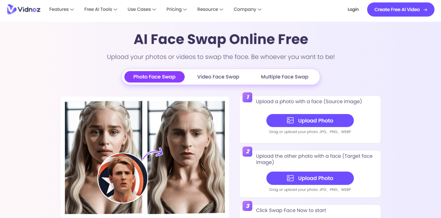 Vidnoz Best Free AI Face Swap Meme Tool