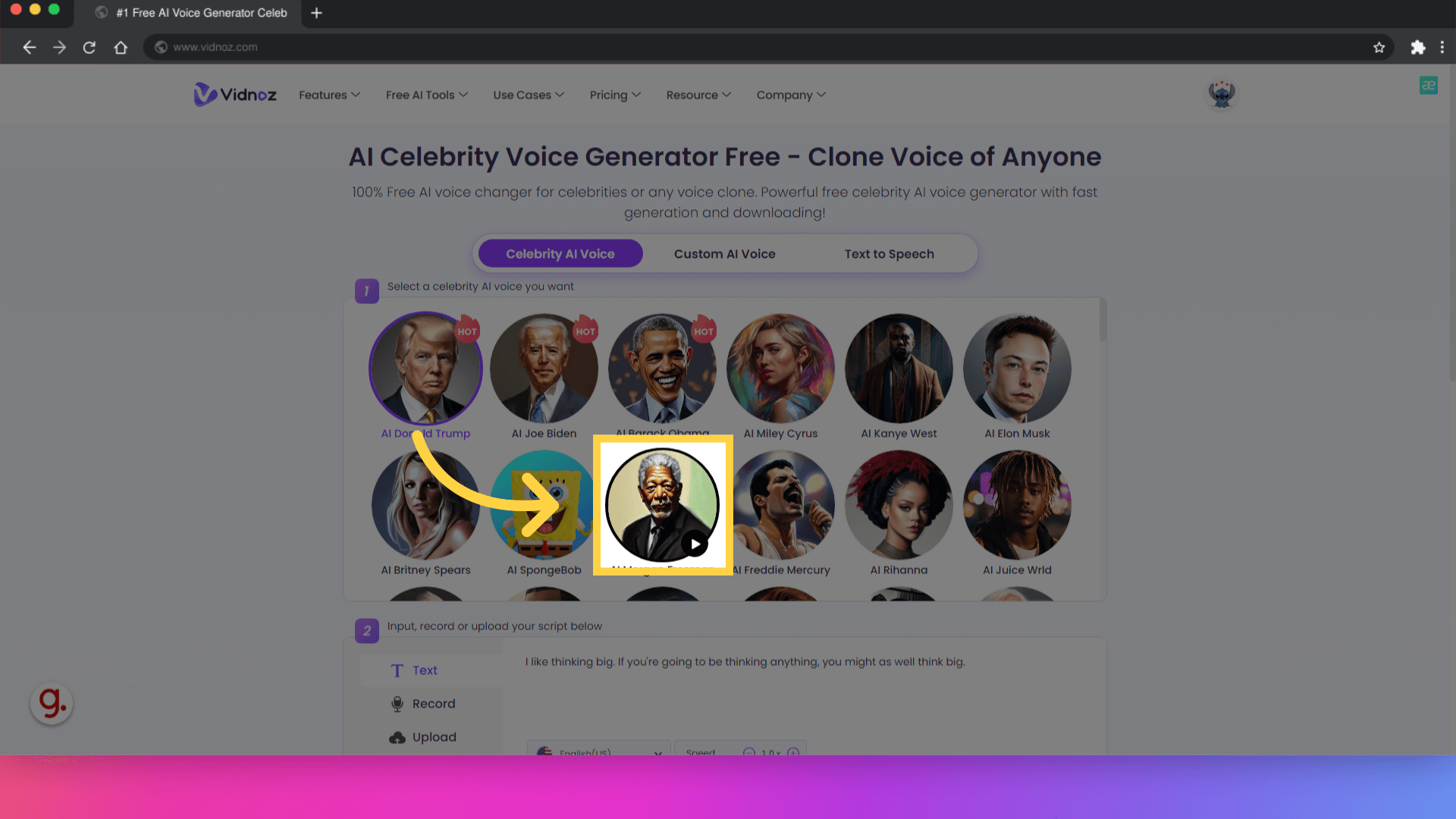 Create Morgan Freeman Voice Using Vidnoz