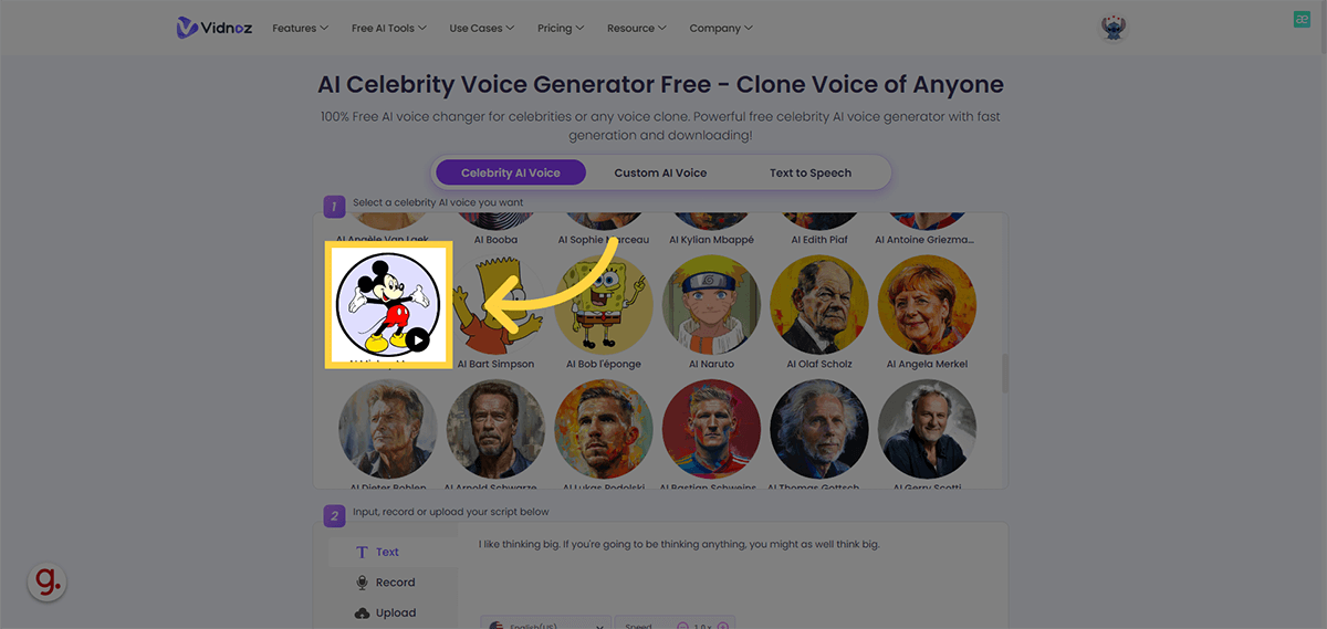 Create Mickey Mouse Voice Text To Speech With Vidnoz