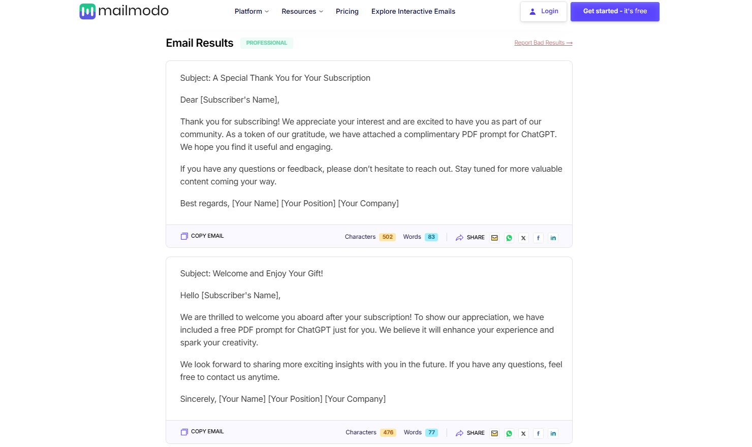 Mailmodo offers 5 AI email results