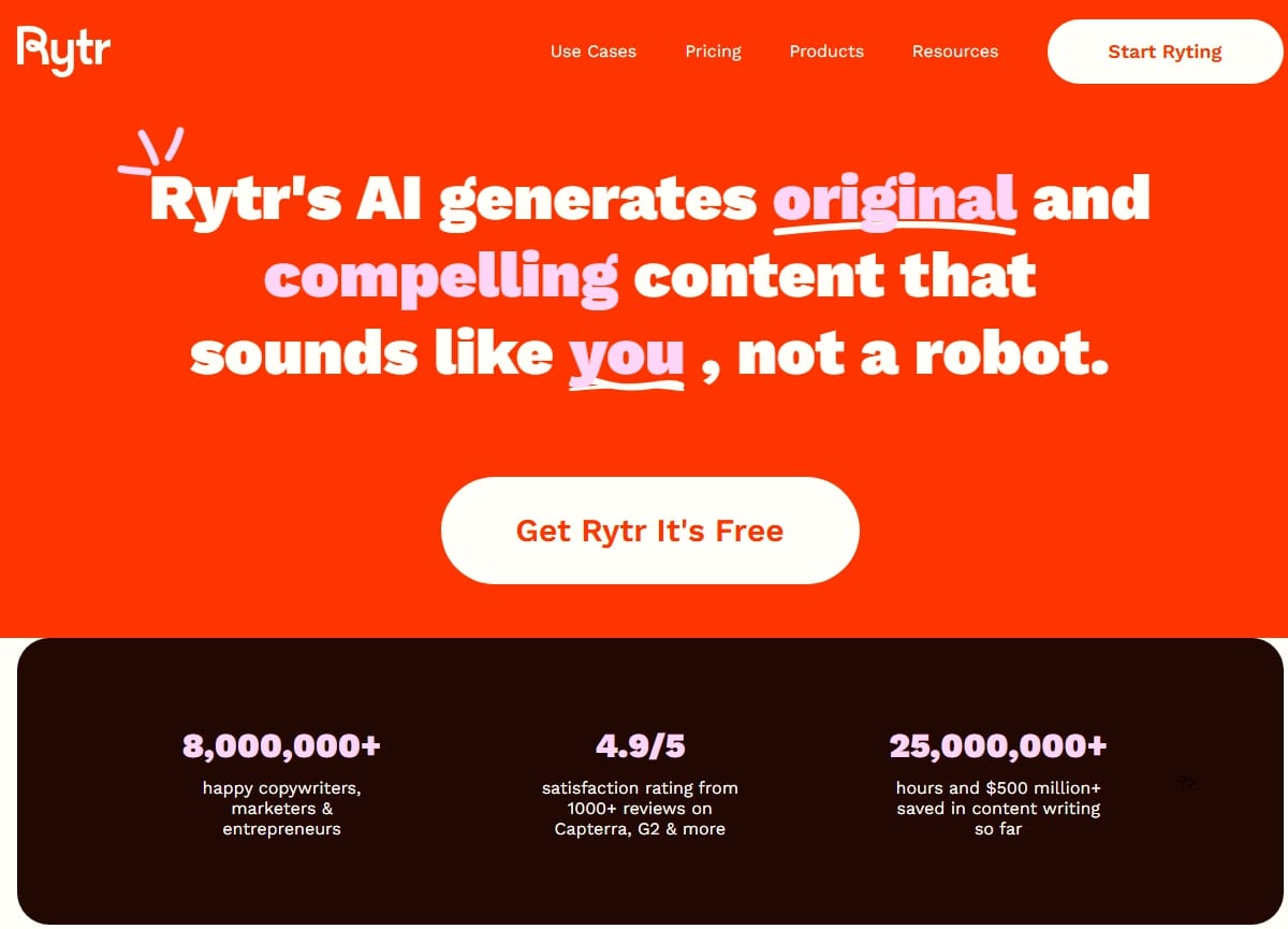 Rytr - Best for AI generates original and compelling content