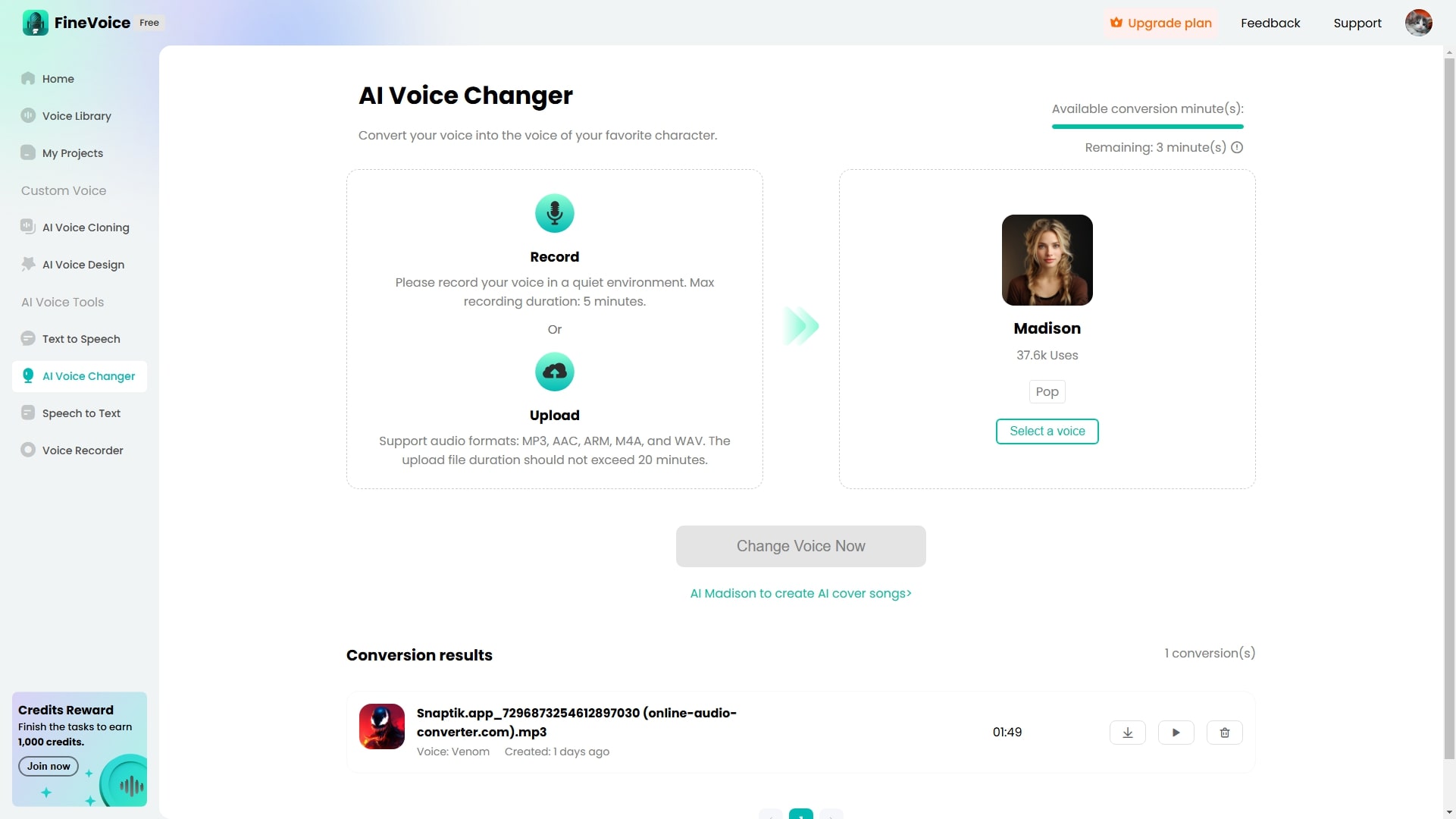 FineVoice Dashboard for Voice Changer