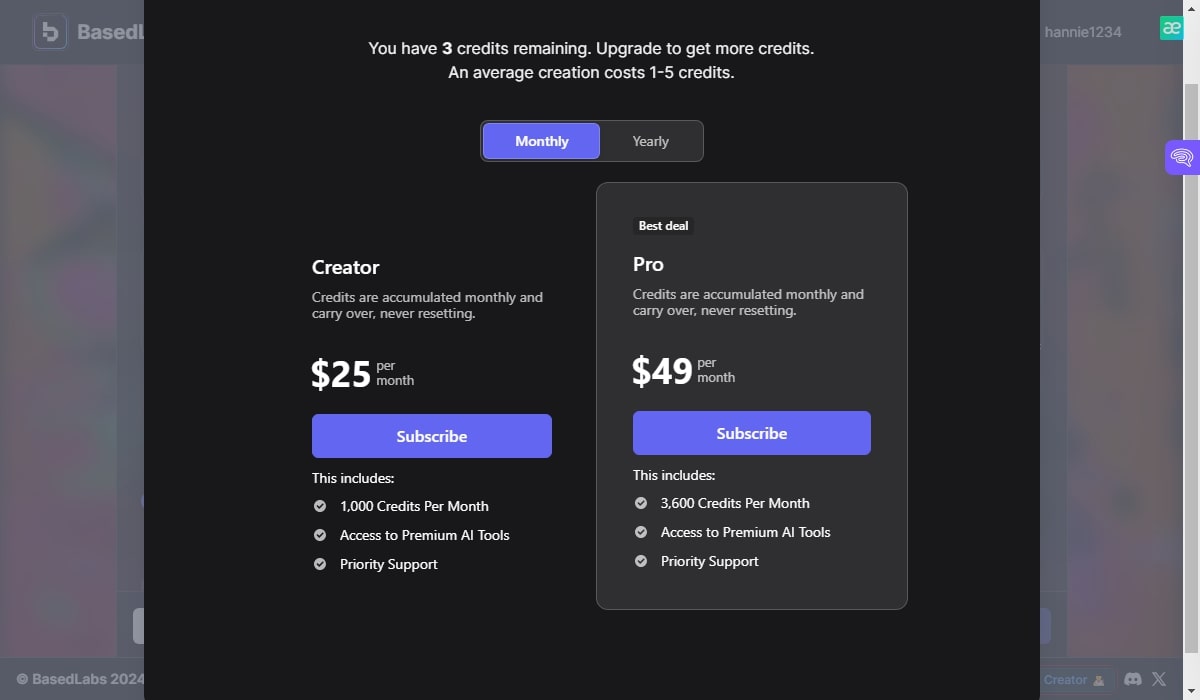 BasedLabs Pricing - Monthly Plan