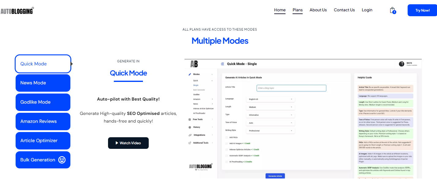 Autoblogging AI - Multiple generation options