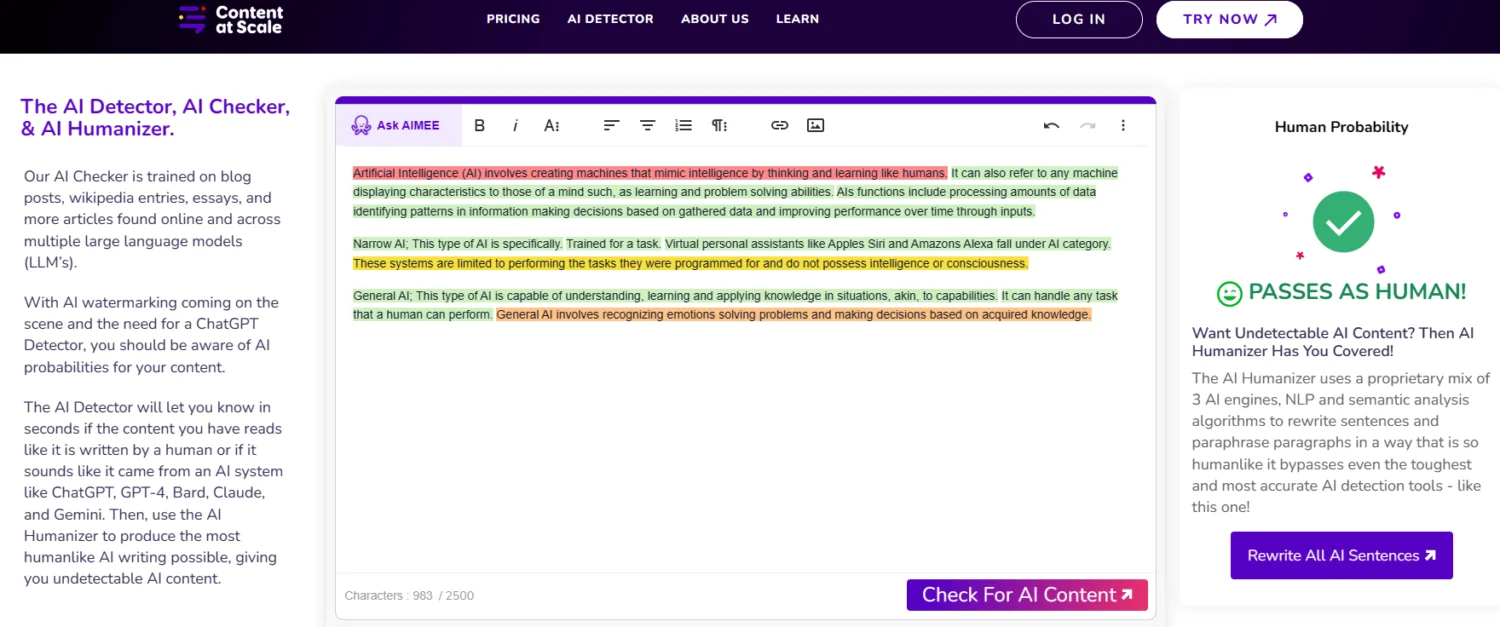 Undetectable.AI result tested on Content of Scale