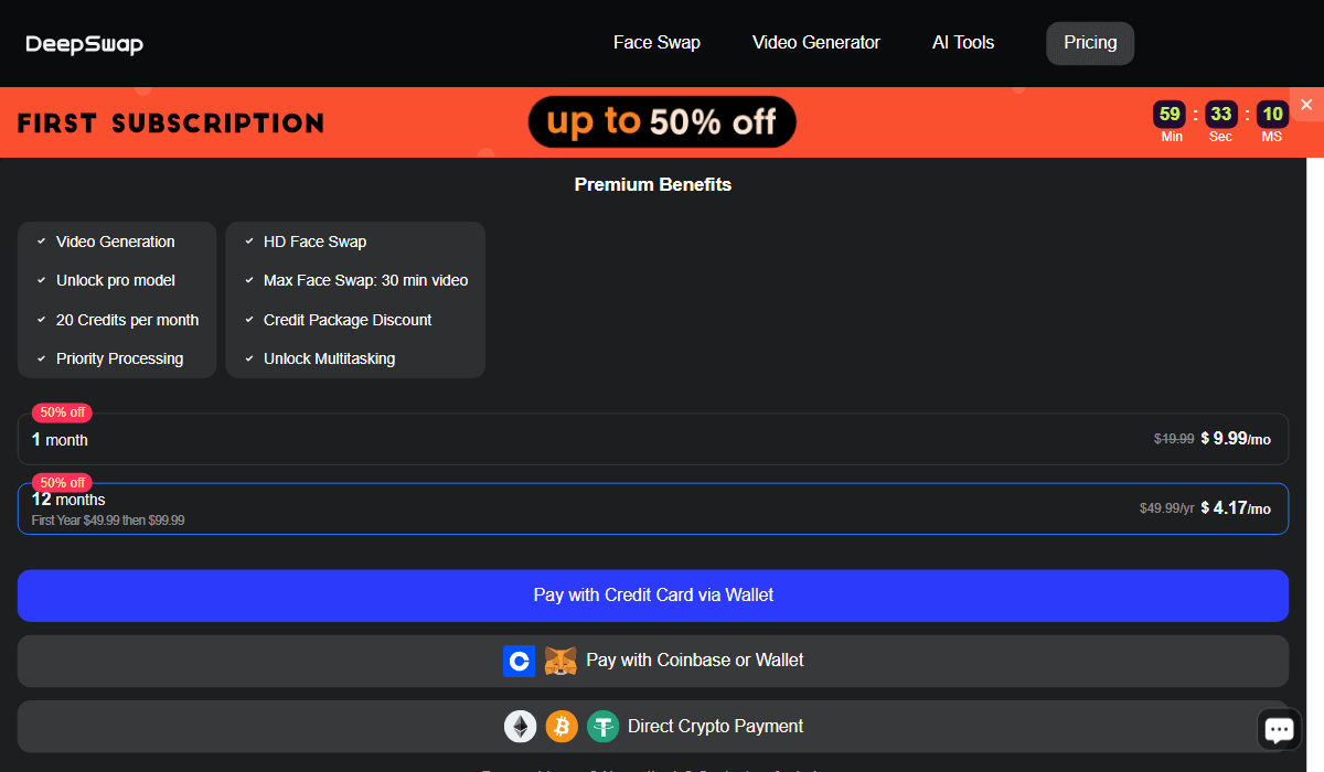 Deepswap’s Pricing Plans