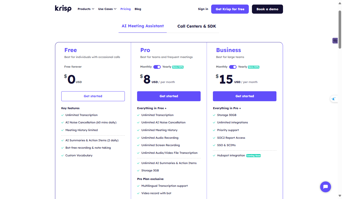 Krisp - The Pricing Plans