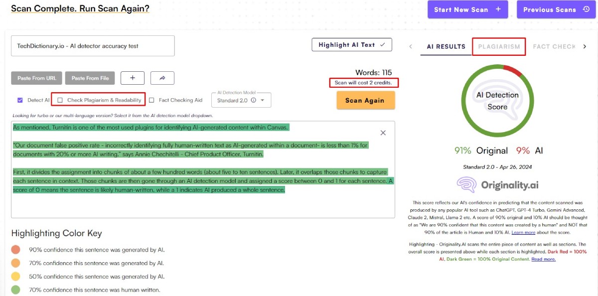 Originality AI plagiarism checker