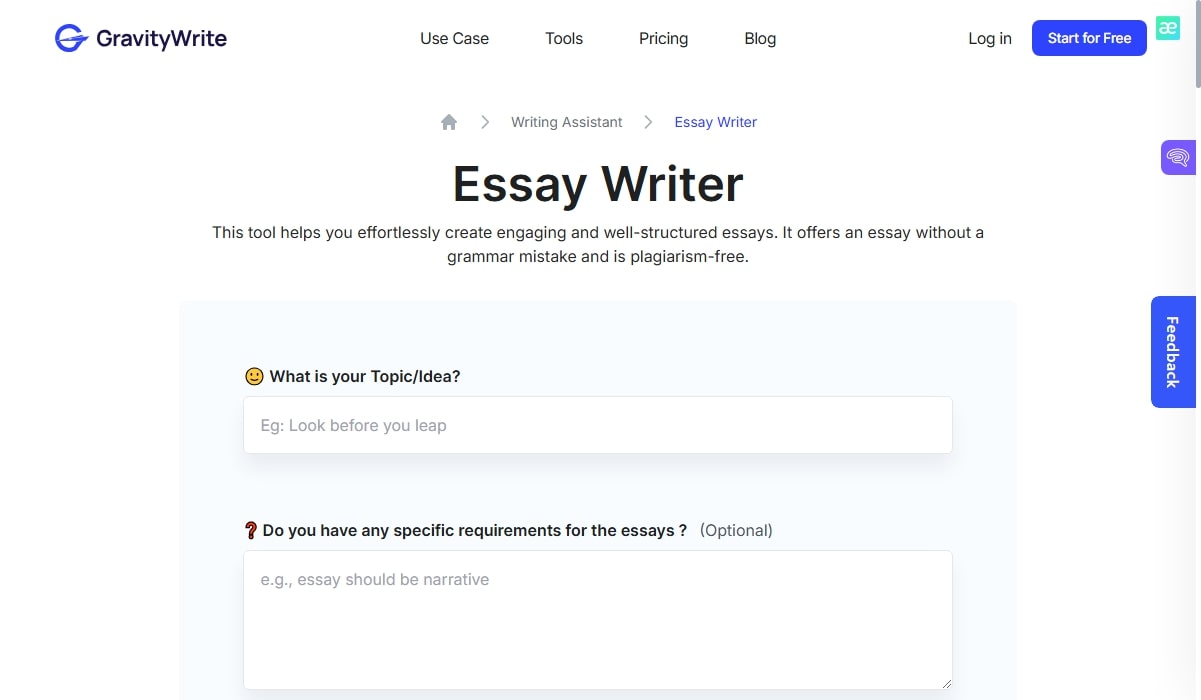 GravityWrite - Best AI for Essay Writing