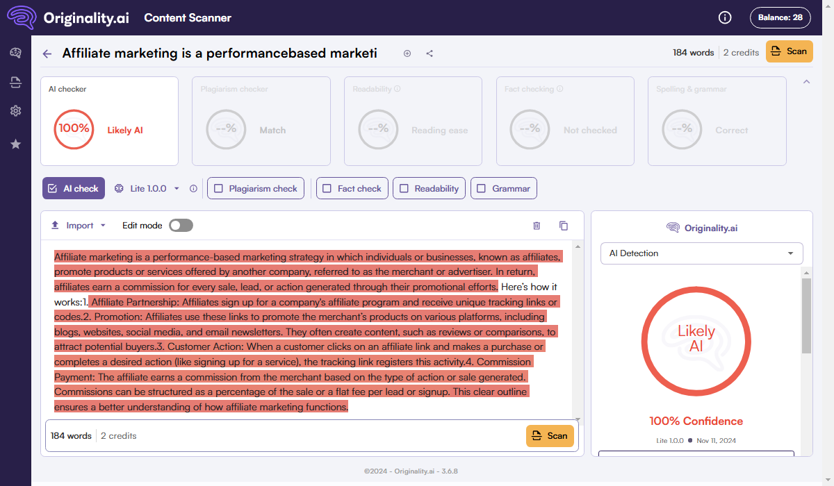 Grammarly's Generative AI Can Not Bypass Originality AI