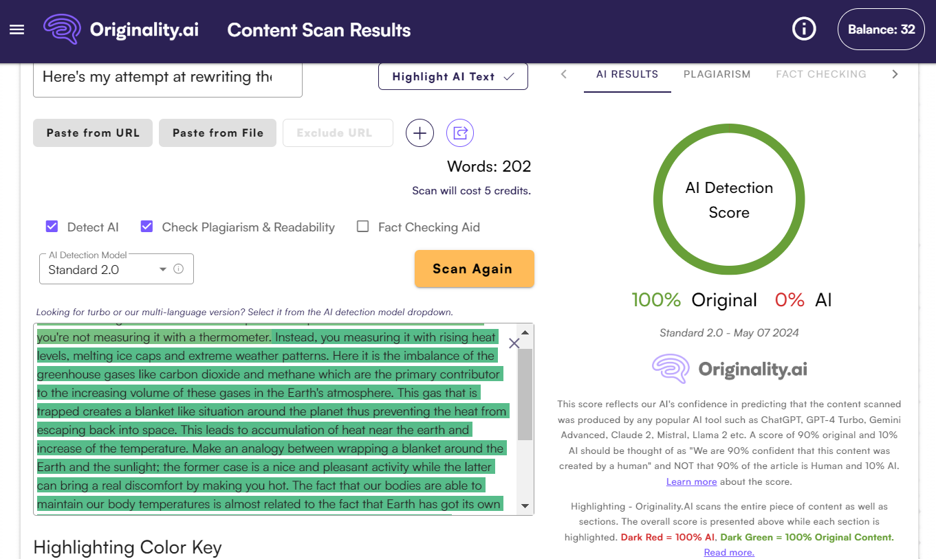 Checking StealthWriter Humanized-content Using Originality AI