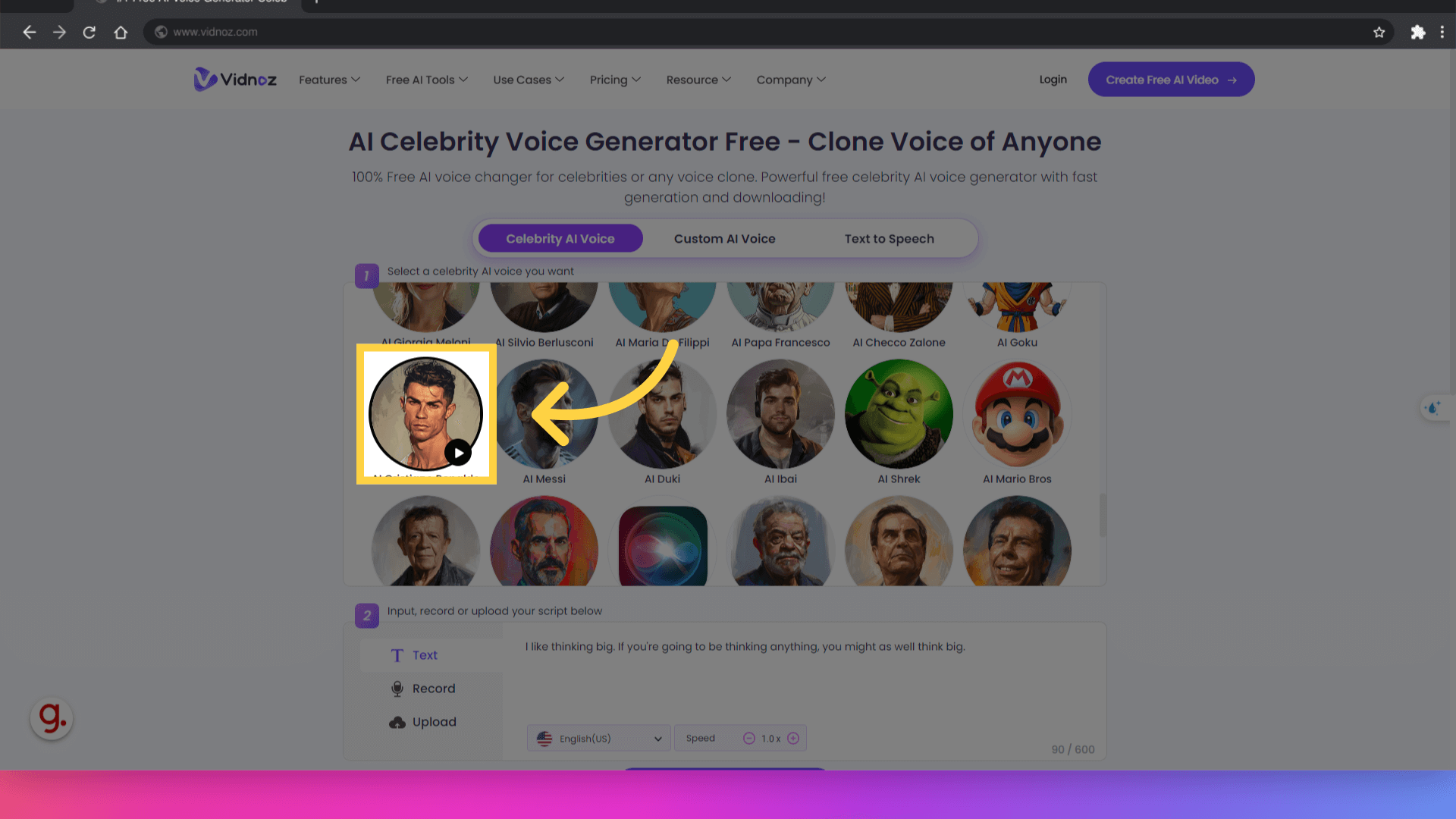 Choose Ronaldo AI Voice From Celebrity Voice Library