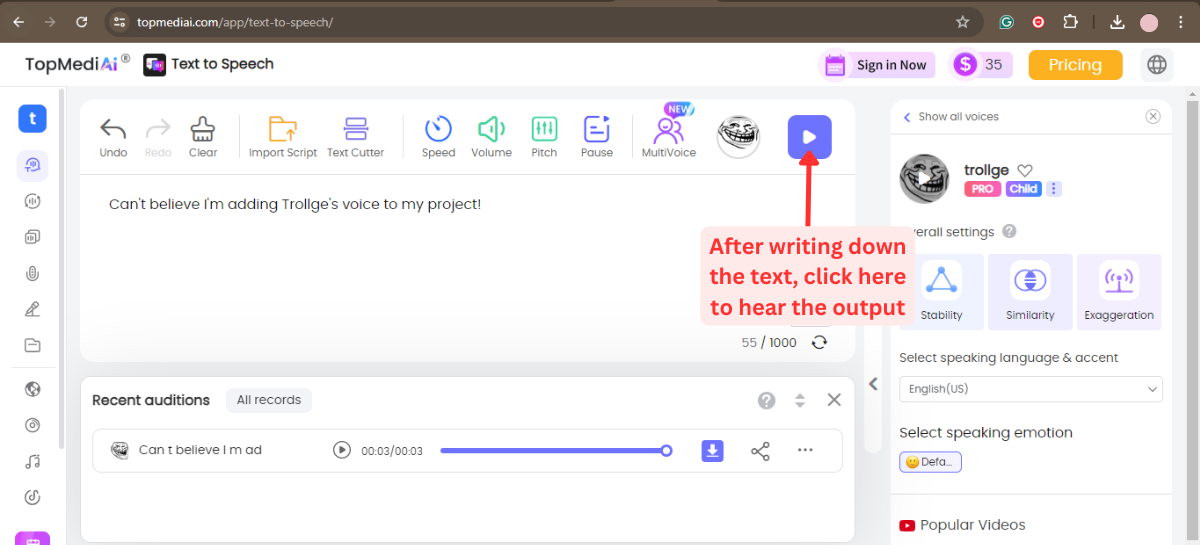 Create Trollge Text To Speech Using Topmediai
