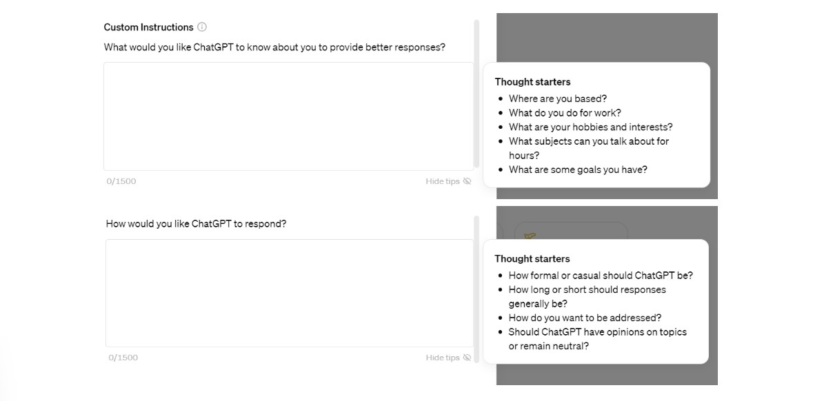 Custom Instructions for ChatGPT
