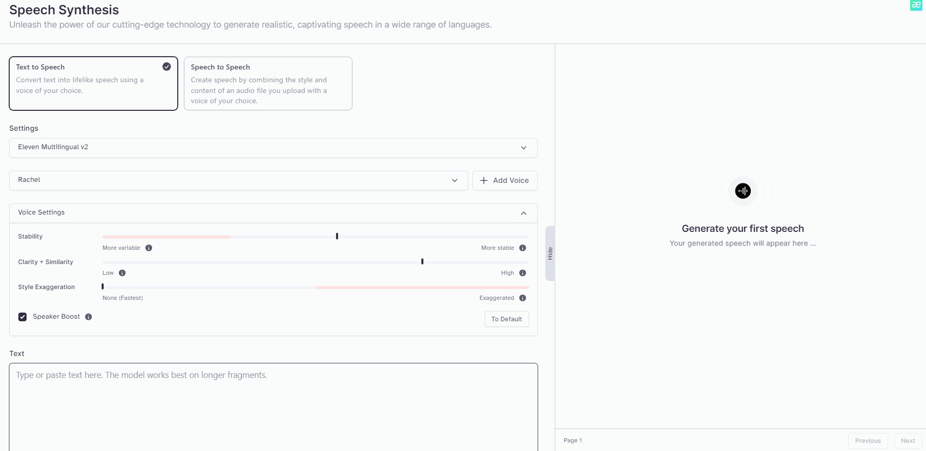 elevenlabs user interface