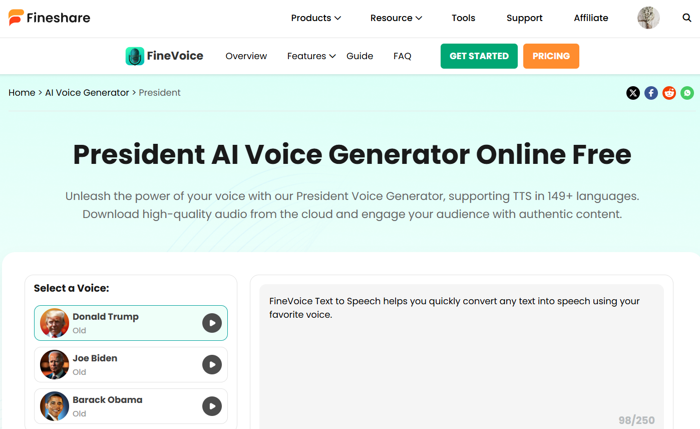 FineShare President AI Voice Generator