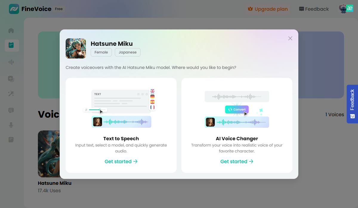 Finevoice - Most Realistic Hatsune Miku TTS Online Tool