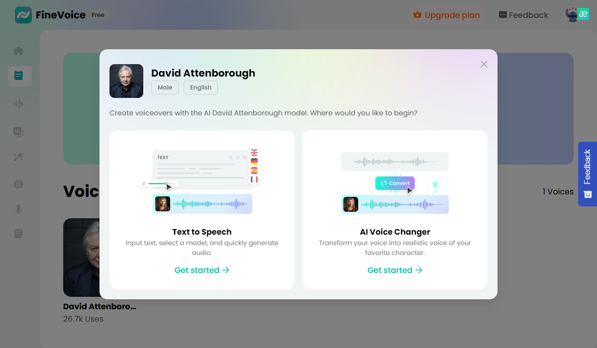 FineVoice - Most Realistic David Attenborough TTS Online Tool