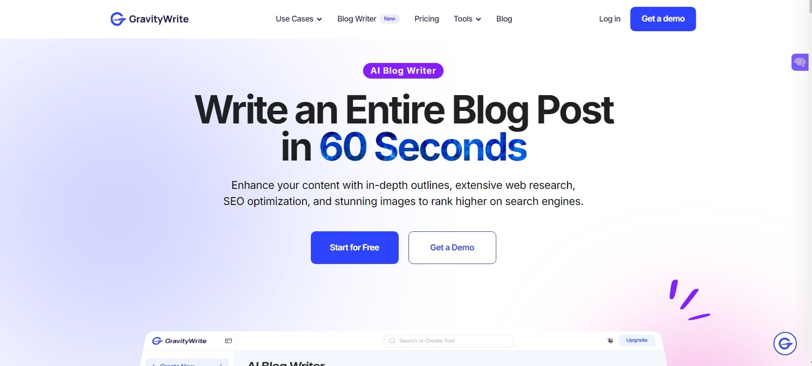 GravityWrite is the Best For blog writing, especially for Delivering SEO-optimized Content