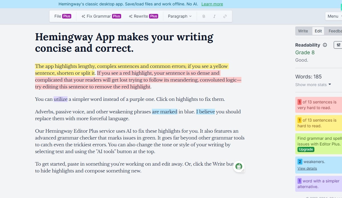 Hemingway Editor - Best AI for Academic writing