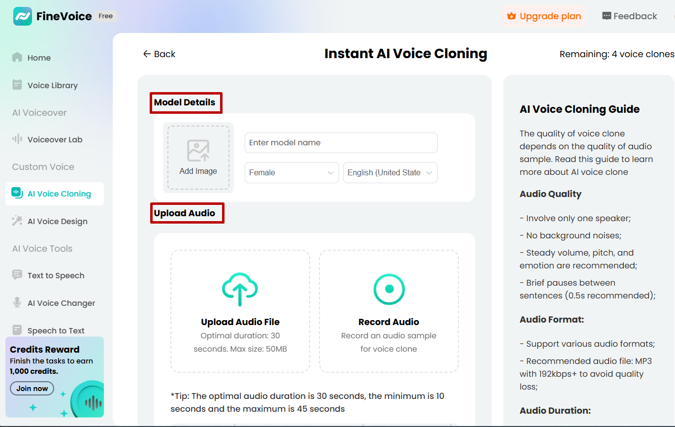 Instant AI Voice Cloning by FineVoice