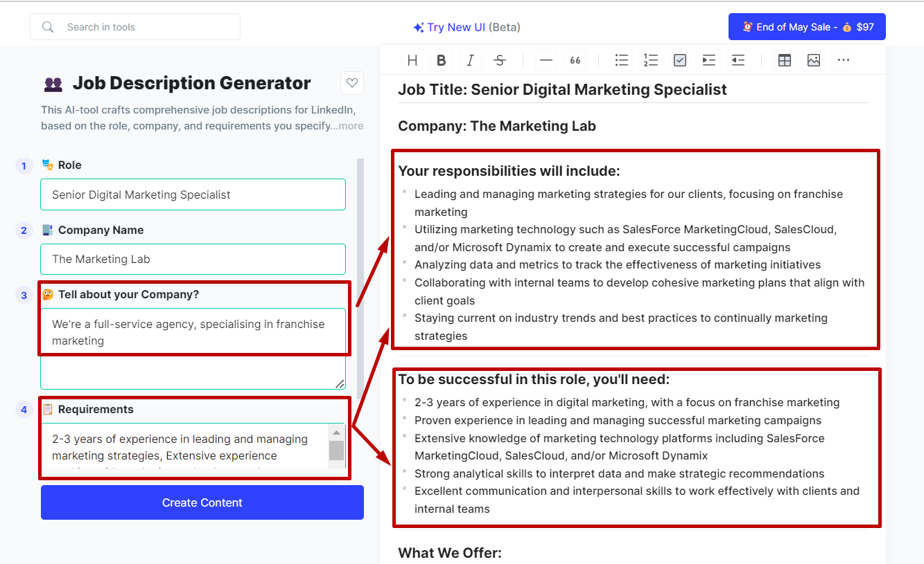 "Job Description Generator" Feature of GravityWrite