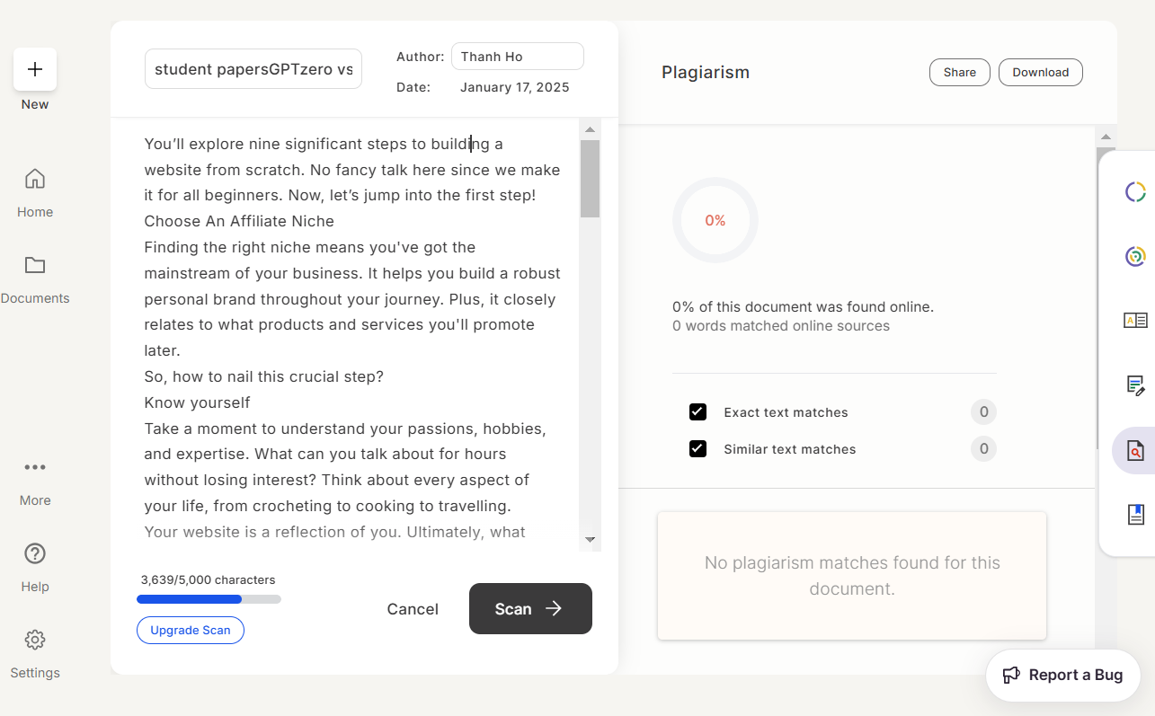 Plagiarism Checking Tool by GPTzero