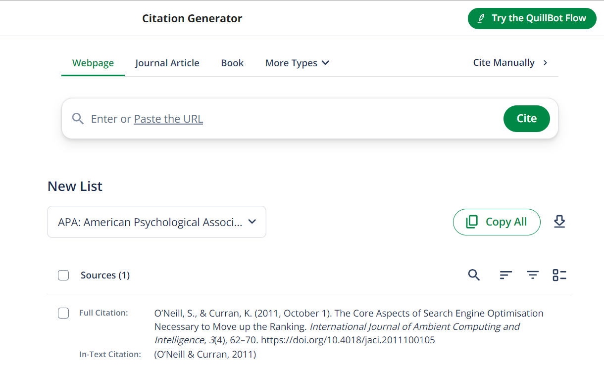 QuillBot Citation Generator