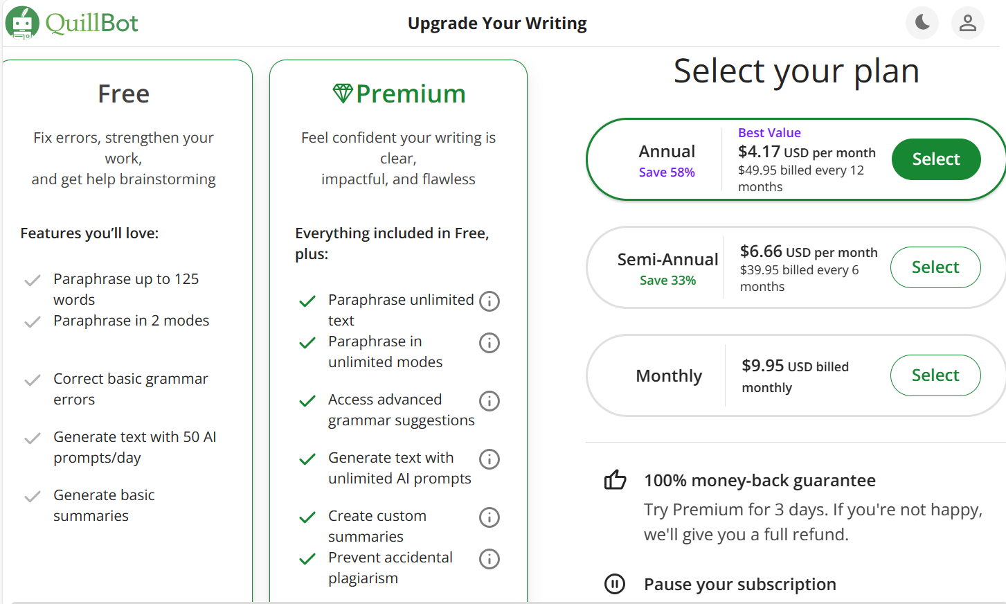 Quillbot Pricing Plans